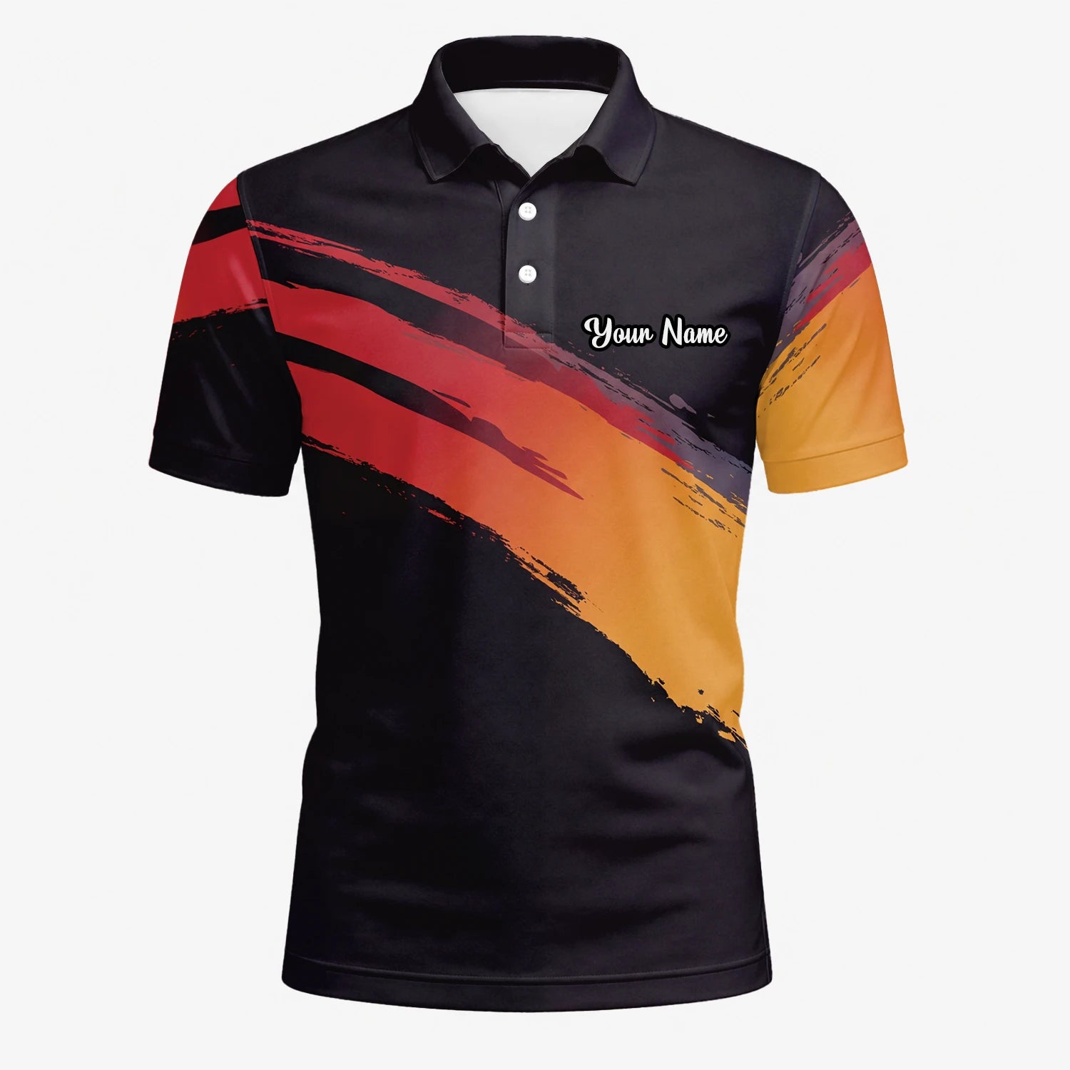 Personalised Black Red Orange Brush Stroke Golf Polo Shirt For Men M6093