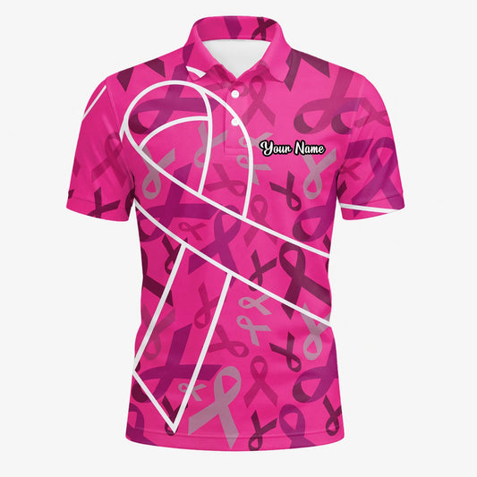Personalised Pink Breast Cancer Awareness Ribbon Golf Polo Shirt For Men O4093
