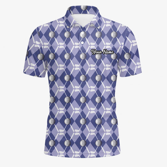 Personalised Blue Argyle Golf Ball Club Golf Polo Shirt For Men F3847
