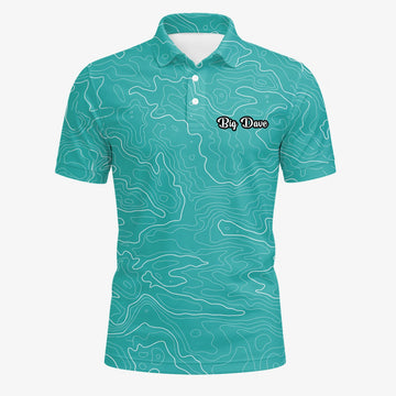 Personalised Teal Topographic Contour Line Golf Polo Shirt For Men U3552
