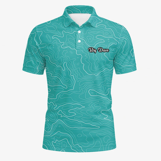 Personalised Teal Topographic Contour Line Golf Polo Shirt For Men U3552
