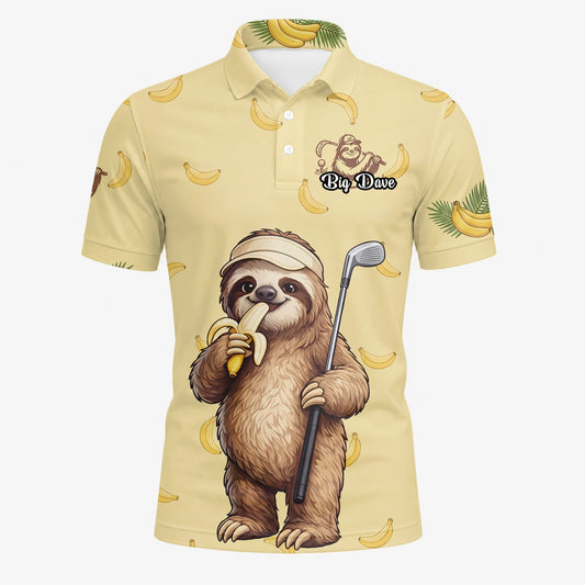 Personalised Pale Yellow Sloth Banana Golfer Cartoon Golf Polo Shirt For Men G3327