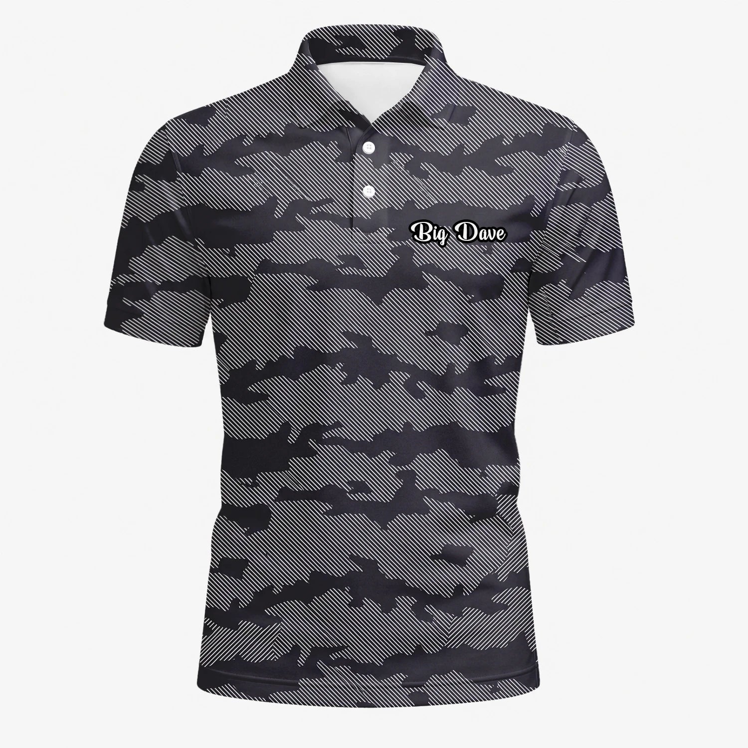 Personalised Grey Black Camo Golf Polo Shirt For Men R8701