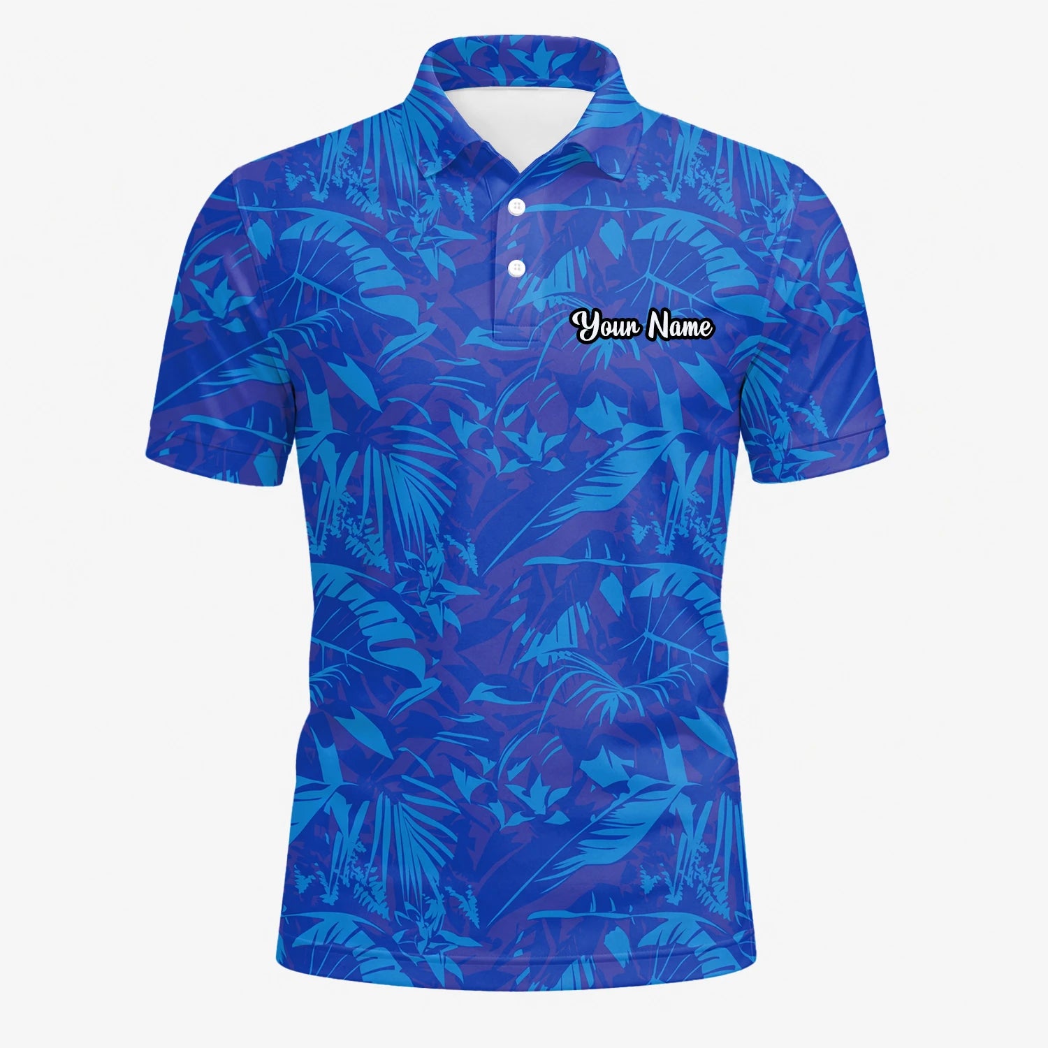 Personalised Blue Tropical Leaf Golf Polo Shirt For Men Z7717