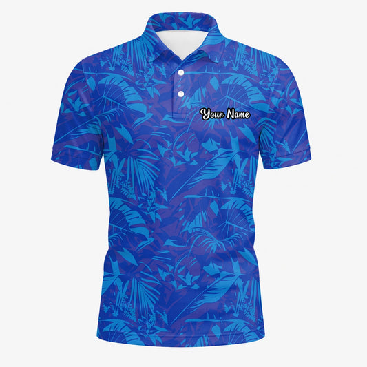 Personalised Blue Tropical Leaf Golf Polo Shirt For Men Z7717