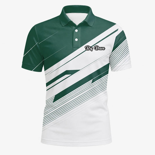 Personalised Green White Abstract Stripe Golf Polo Shirt For Men E5041