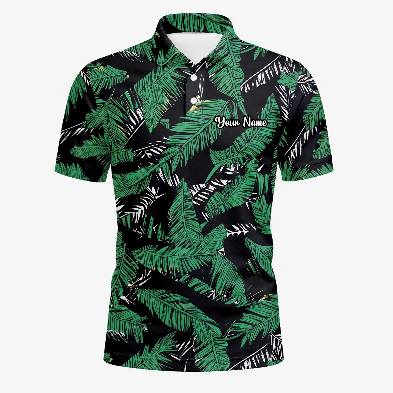 Personalised Black Green Tropical Banana Leaf Golf Polo Shirt For Men K8023