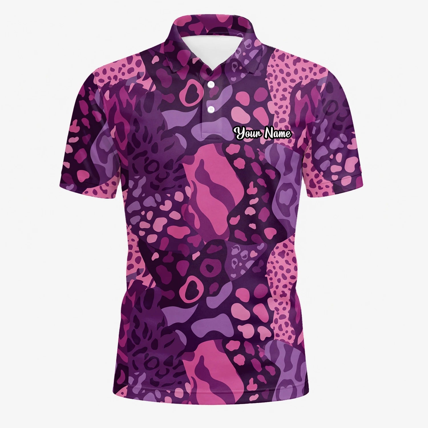 Personalised Purple Pink Leopard Camo Golf Polo Shirt For Men I6540