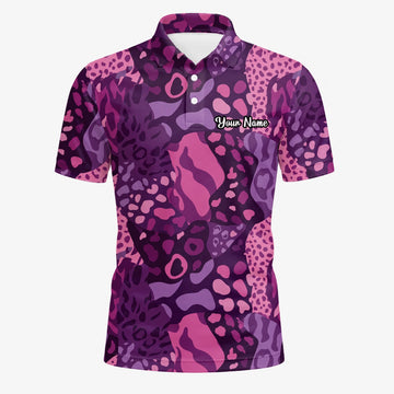 Personalised Purple Pink Leopard Camo Golf Polo Shirt For Men I6540