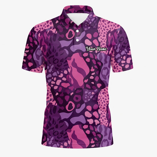 Personalised Purple Pink Leopard Camo Golf Polo Shirt For Men I6540