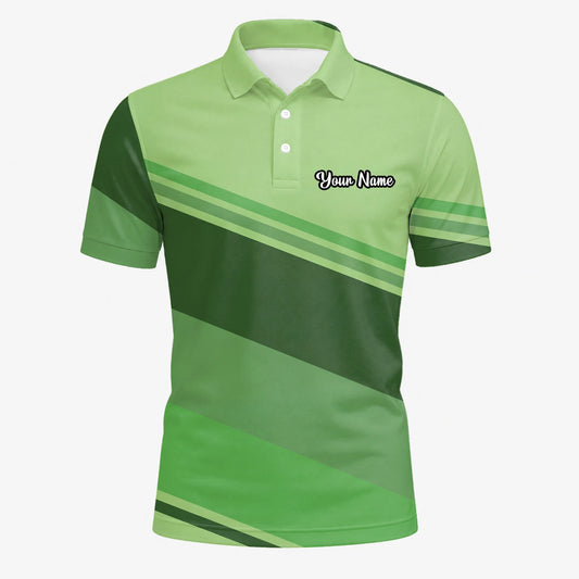 Personalised Light Green Geometric Stripe Golf Polo Shirt For Men S1599