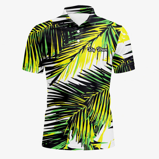 Personalised Black Lime Tropical Palm Leaf Golf Polo Shirt For Men R3070