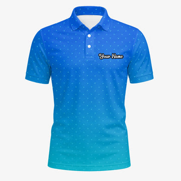 Personalised Blue Turquoise Dotted Gradient Golf Polo Shirt For Men O2326