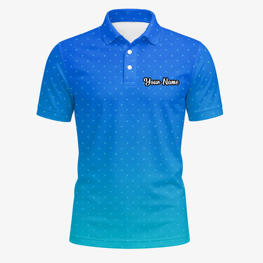 Personalised Blue Turquoise Dotted Gradient Golf Polo Shirt For Men O2326