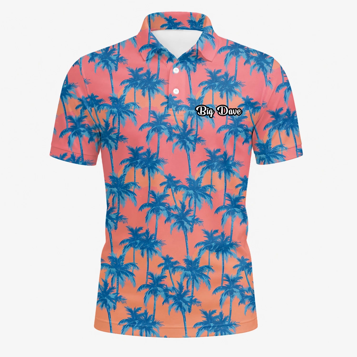 Personalised Coral Pink Blue Palm Tree Golf Polo Shirt For Men A5845