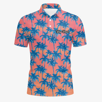 Personalised Coral Pink Blue Palm Tree Golf Polo Shirt For Men A5845