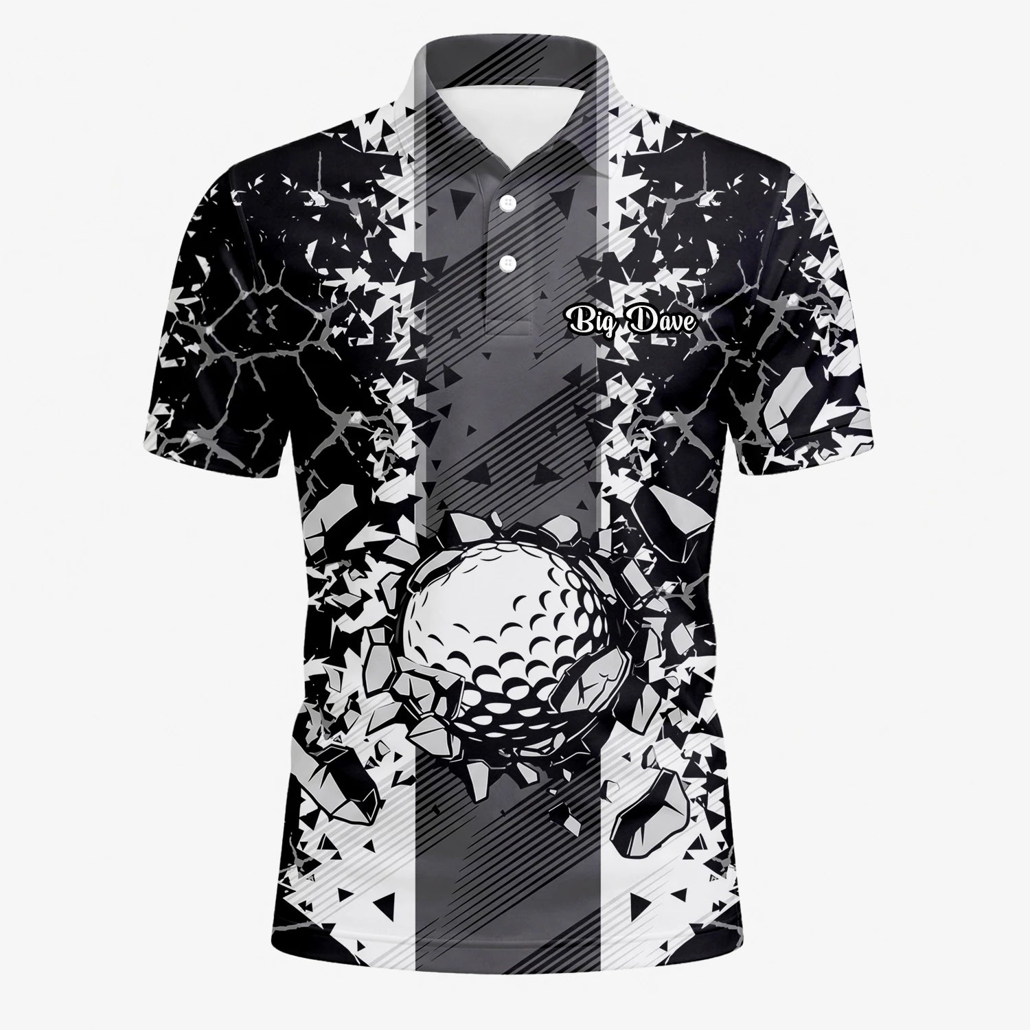 Personalised Black White Golf Ball Shattered Glass Golf Polo Shirt For Men F6407
