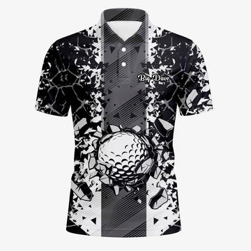 Personalised Black White Golf Ball Shattered Glass Golf Polo Shirt For Men F6407