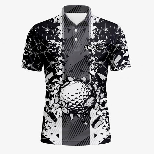 Personalised Black White Golf Ball Shattered Glass Golf Polo Shirt For Men F6407