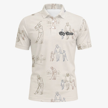 Personalised Beige Vintage Golfer Sketch Golf Polo Shirt For Men D6556