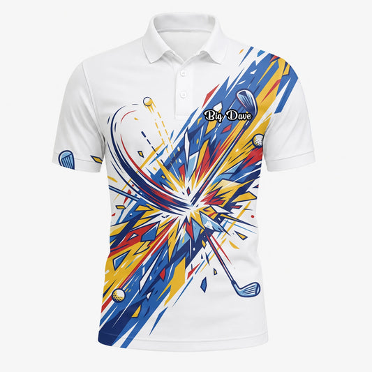 Personalised White Blue Abstract Golf Swing Burst Golf Polo Shirt For Men B2869