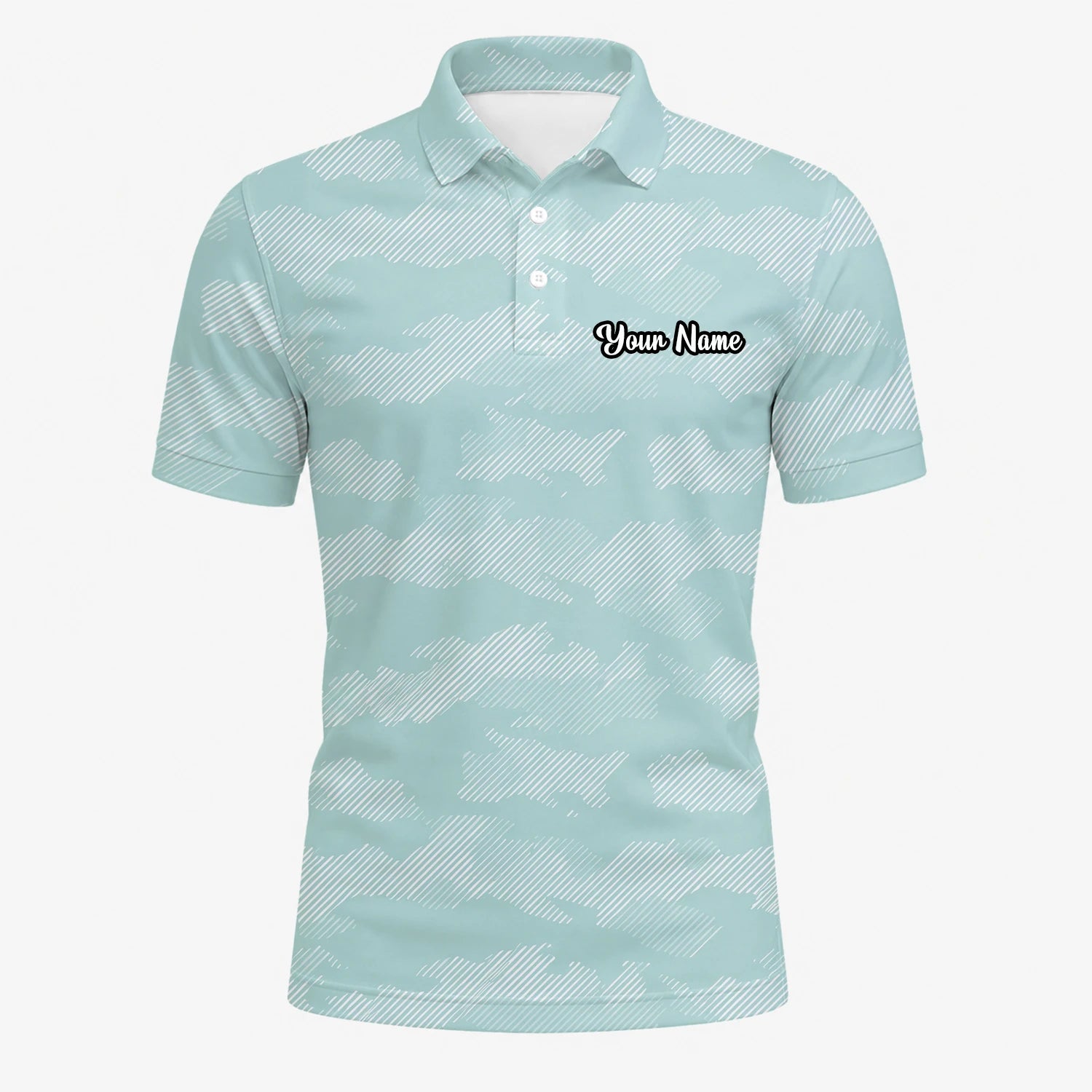 Personalised Mint White Chevron Stripe Golf Polo Shirt For Men K7105
