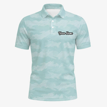Personalised Mint White Chevron Stripe Golf Polo Shirt For Men K7105