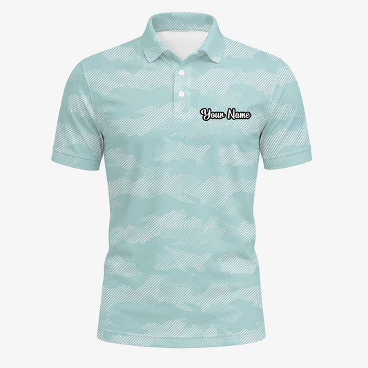 Personalised Mint White Chevron Stripe Golf Polo Shirt For Men K7105