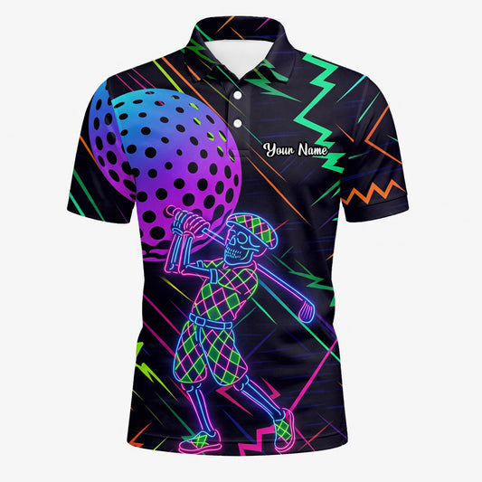 Personalised Black Neon Golfer Wireframe Golf Polo Shirt For Men L1481