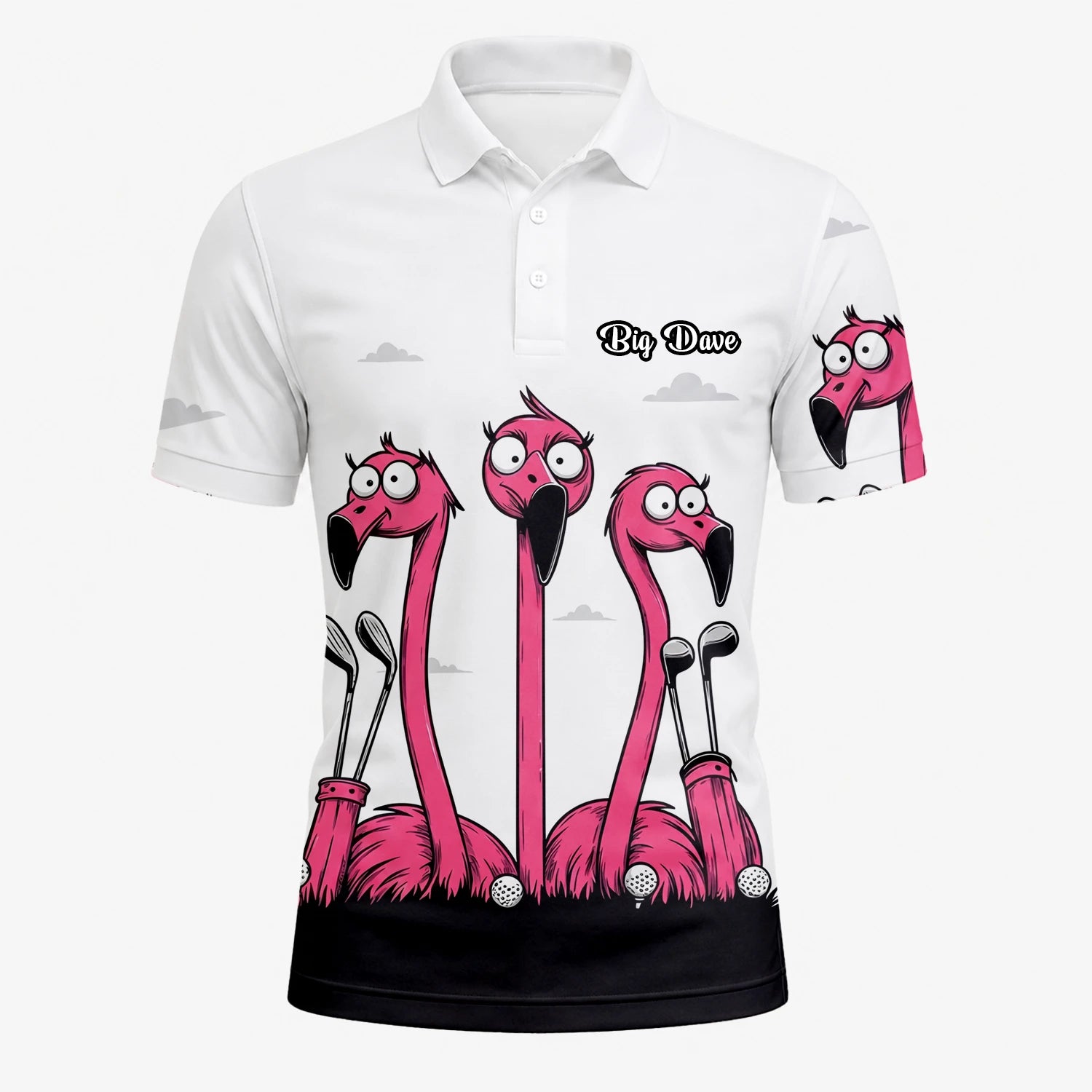 Personalised White Pink Flamingo Cartoon Golf Polo Shirt For Men I6113