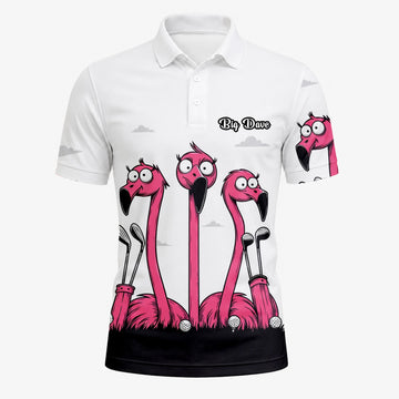 Personalised White Pink Flamingo Cartoon Golf Polo Shirt For Men I6113
