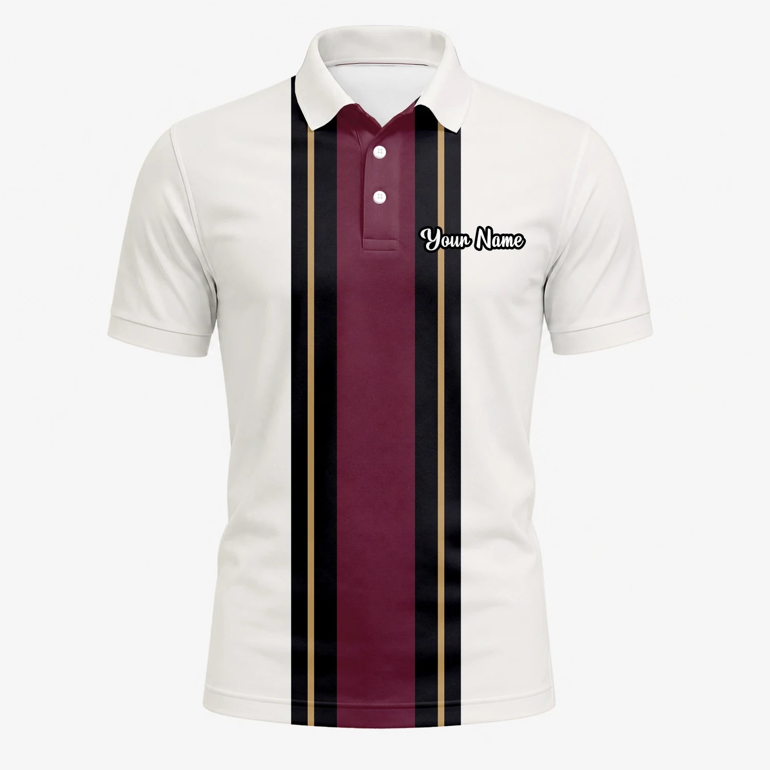 Personalised White Burgundy Black Racing Stripe Golf Polo Shirt For Men G7028