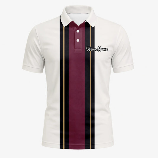 Personalised White Burgundy Black Racing Stripe Golf Polo Shirt For Men G7028