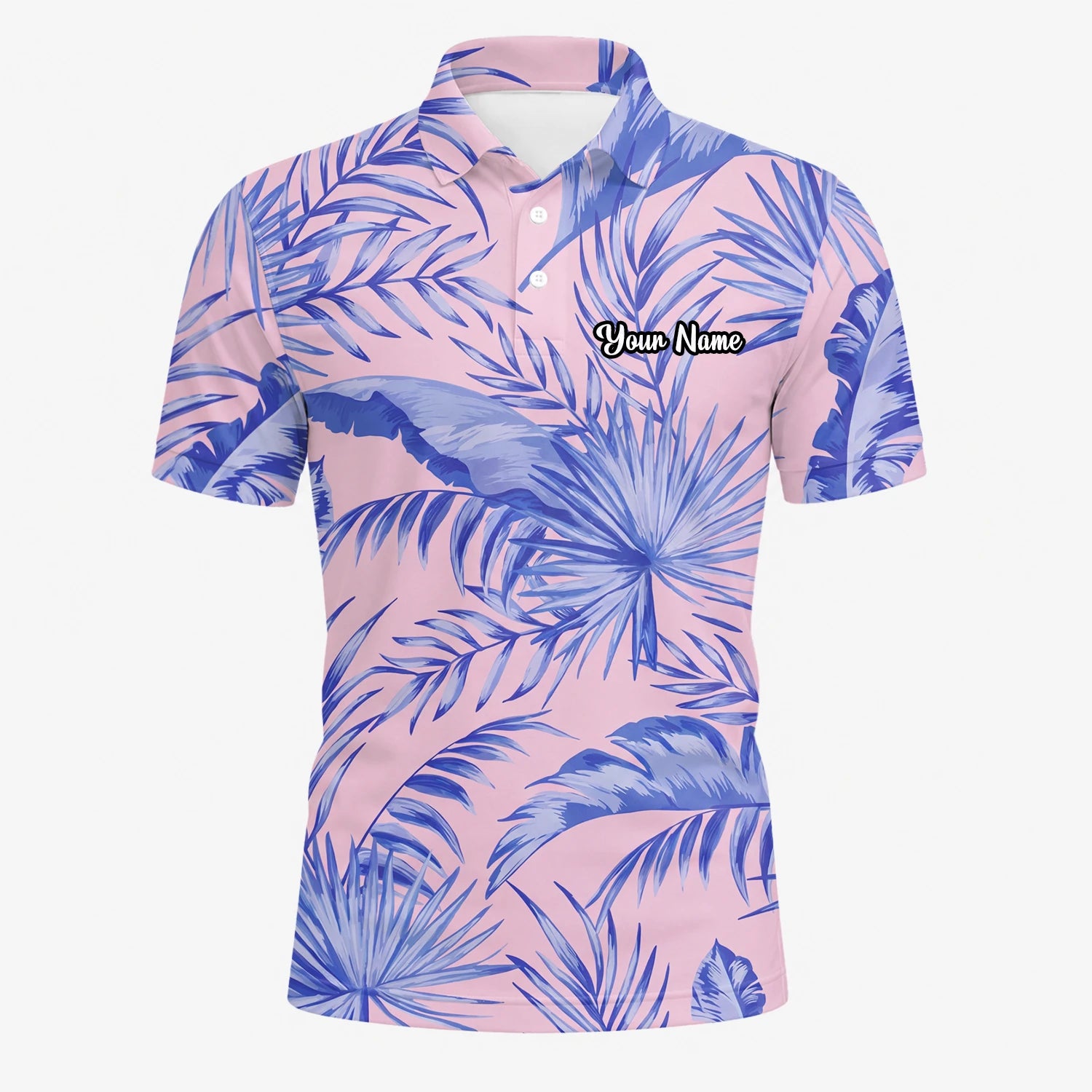 Personalised Pink Lavender Tropical Palm Leaf Golf Polo Shirt For Men M3354