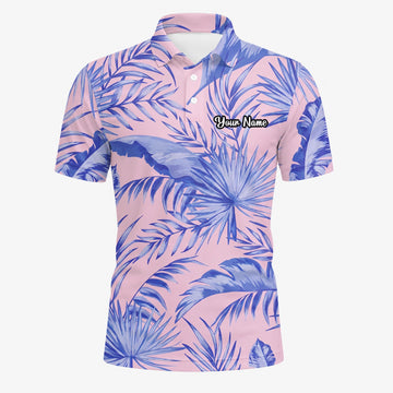 Personalised Pink Lavender Tropical Palm Leaf Golf Polo Shirt For Men M3354