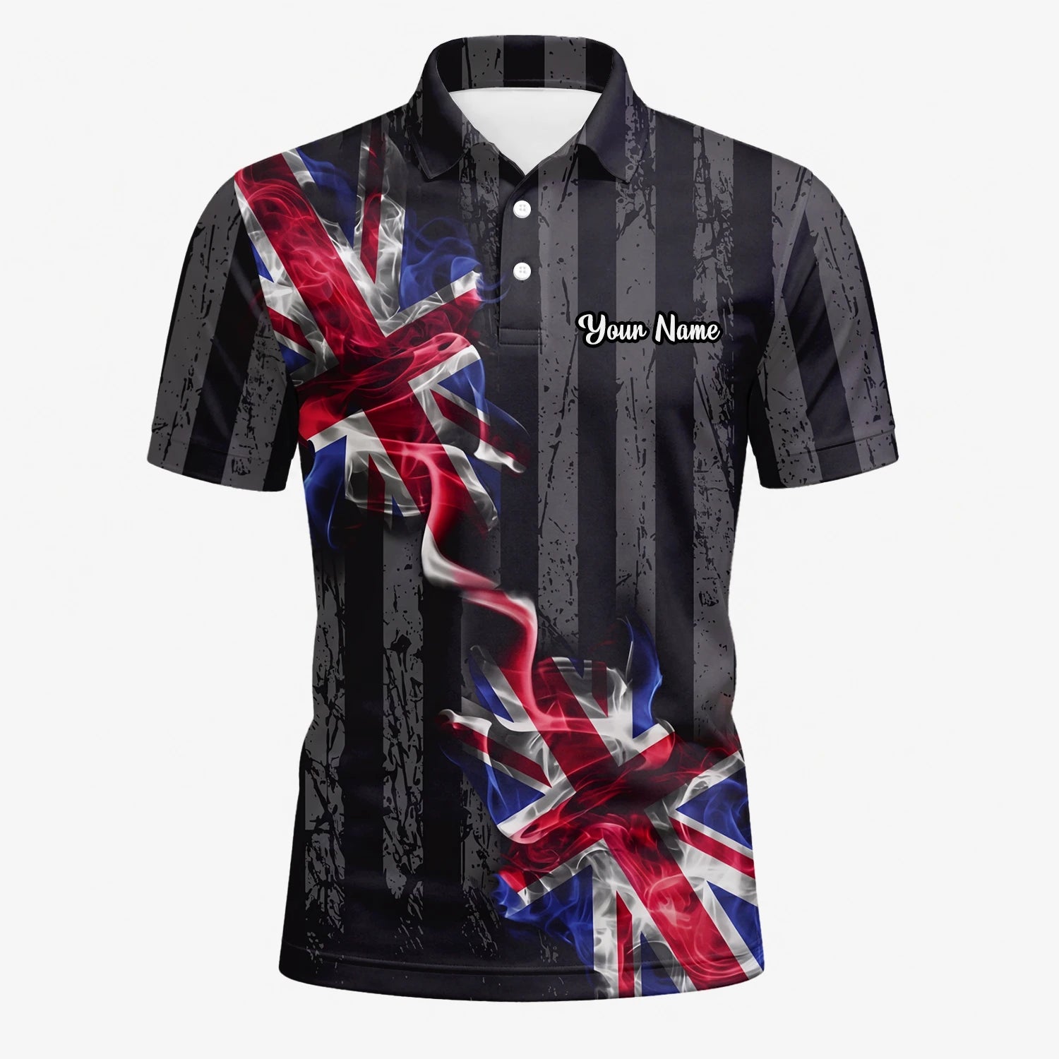 Personalised Black Union Jack Lightning Golf Polo Shirt For Men U9443