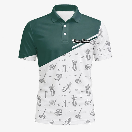 Personalised Green White Golf Club Sketch Golf Polo Shirt For Men L9936