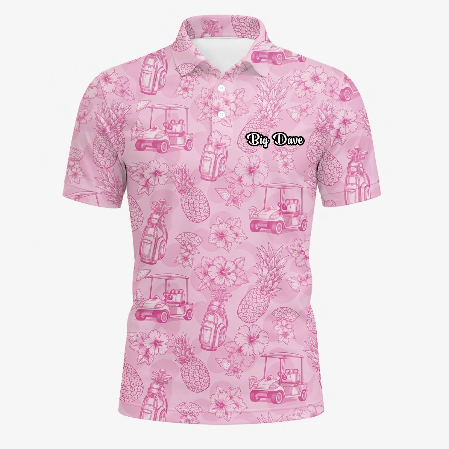 Personalised Pink Golf Cart Floral Toile Golf Polo Shirt For Men T8127