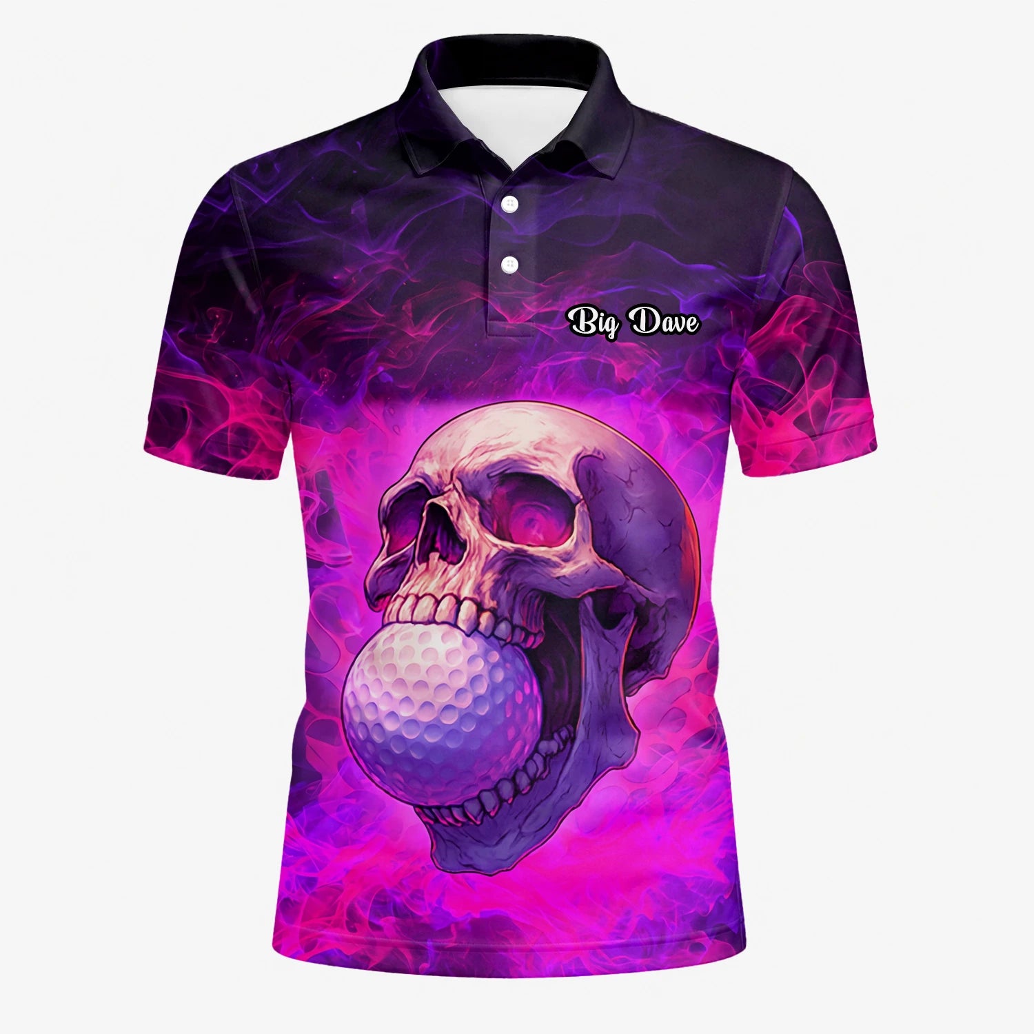 Personalised Purple Pink Skull Golf Ball Smoke Golf Polo Shirt For Men L7637