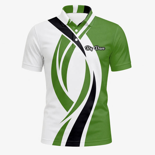 Personalised White Green Black Abstract Wave Golf Polo Shirt For Men P7352