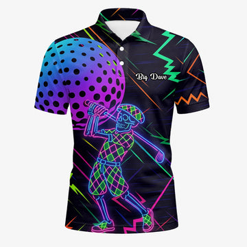 Personalised Black Neon Golfer Wireframe Golf Polo Shirt For Men L1481