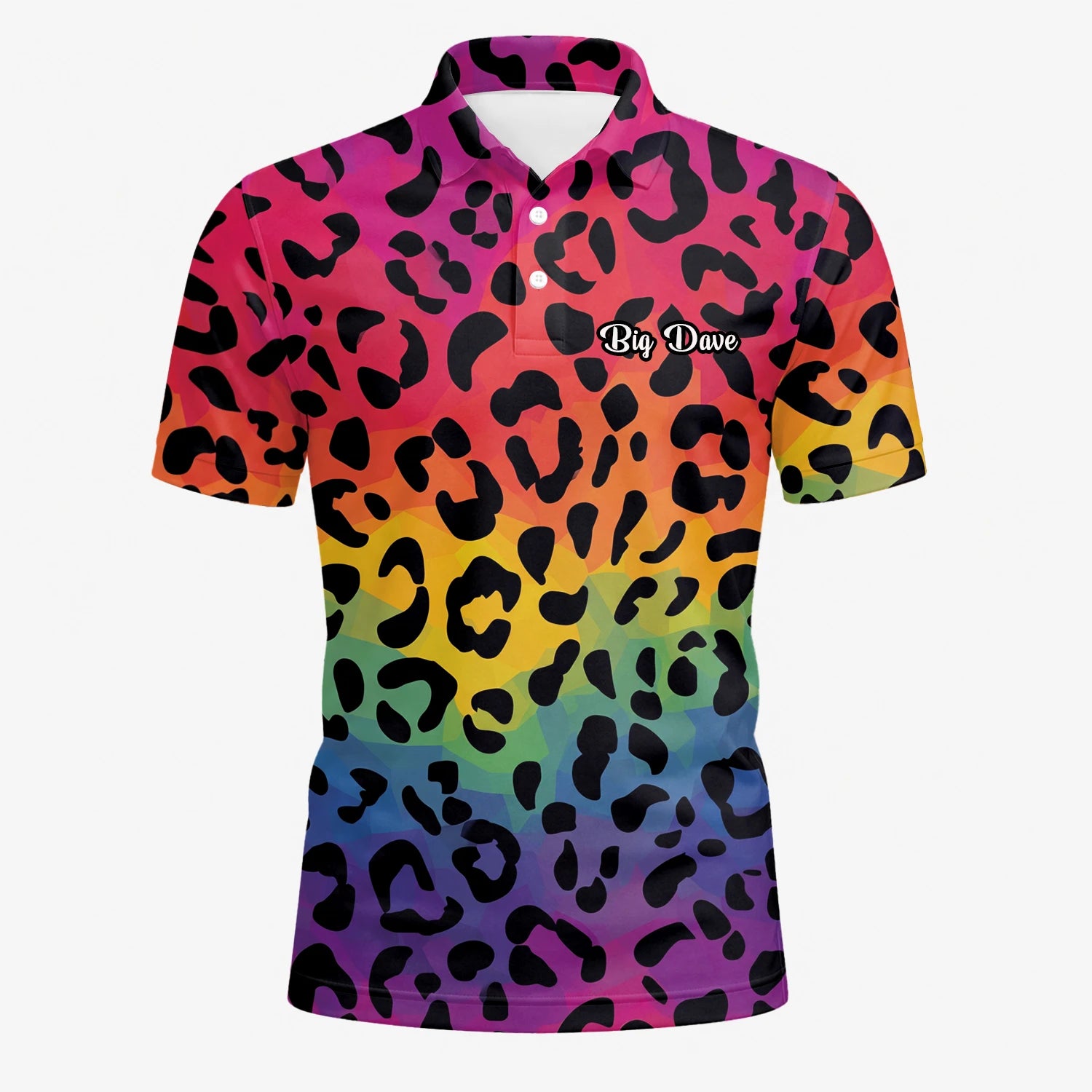 Personalised Rainbow Leopard Print Golf Polo Shirt For Men X1632
