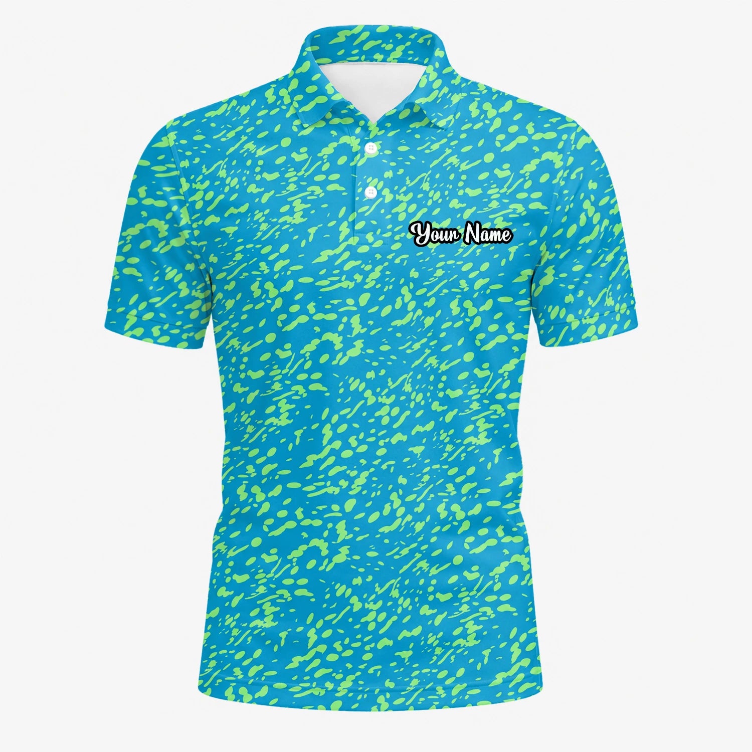 Personalised Turquoise Lime Paint Splatter Golf Polo Shirt For Men G8287