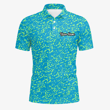 Personalised Turquoise Lime Paint Splatter Golf Polo Shirt For Men G8287