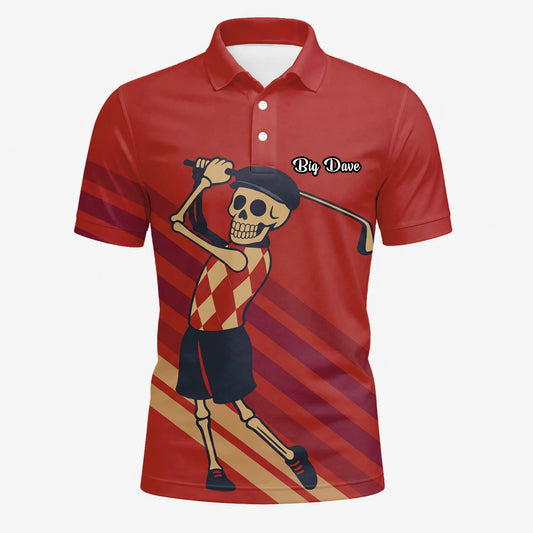 Personalised Red Skeleton Golfer Cartoon Golf Polo Shirt For Men F3648