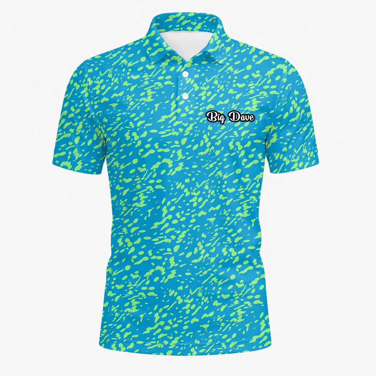 Personalised Turquoise Lime Paint Splatter Golf Polo Shirt For Men G8287