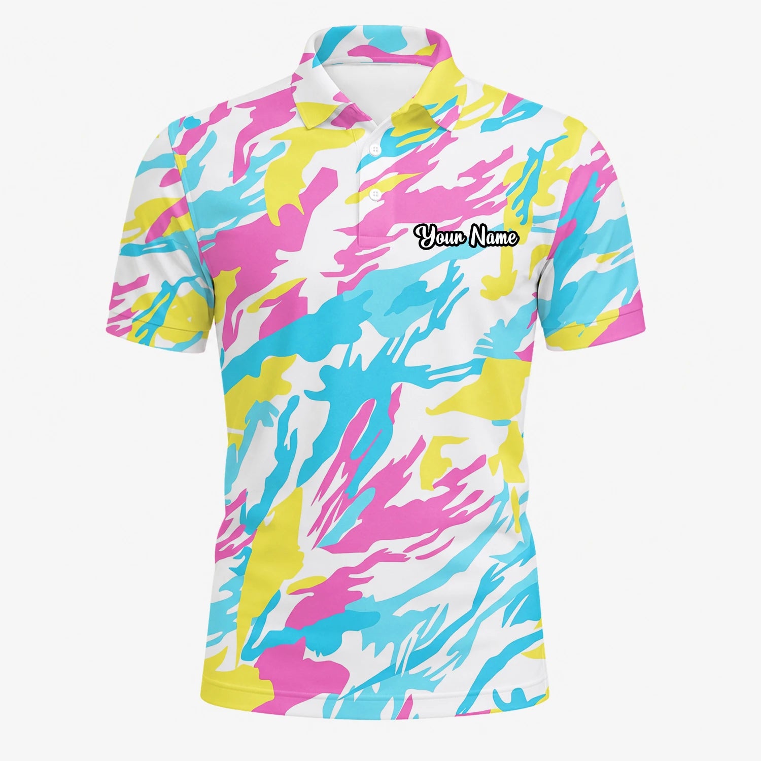 Personalised Pastel Rainbow Camo Golf Polo Shirt For Men F0280