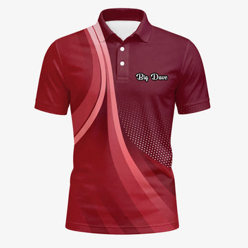 Personalised Burgundy Red Abstract Wave Golf Polo Shirt For Men B4612