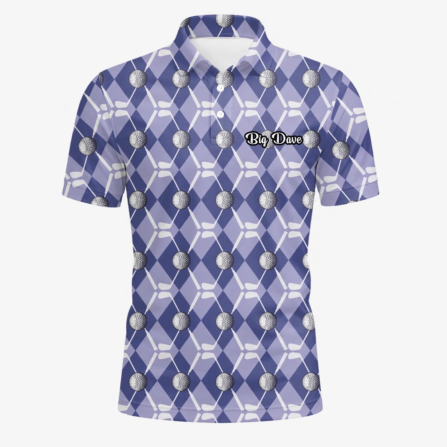 Personalised Blue Argyle Golf Ball Club Golf Polo Shirt For Men F3847