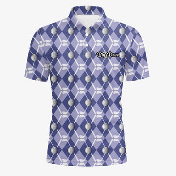 Personalised Blue Argyle Golf Ball Club Golf Polo Shirt For Men F3847